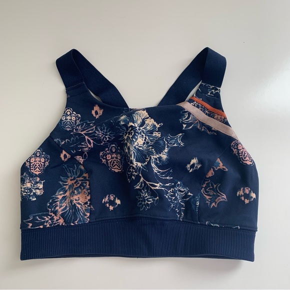 Free People Sports Bra Small Navy Blue Floral Freestyle Racerback - Picture 4 of 9
